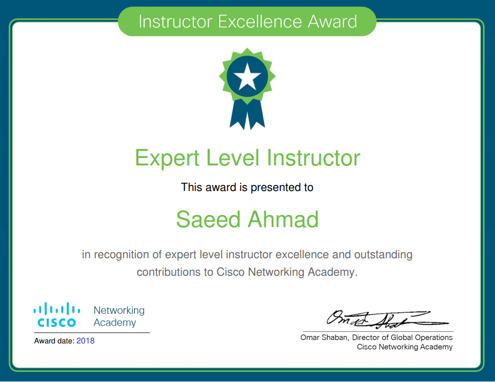 Récompense de niveau expert Cisco Netacad