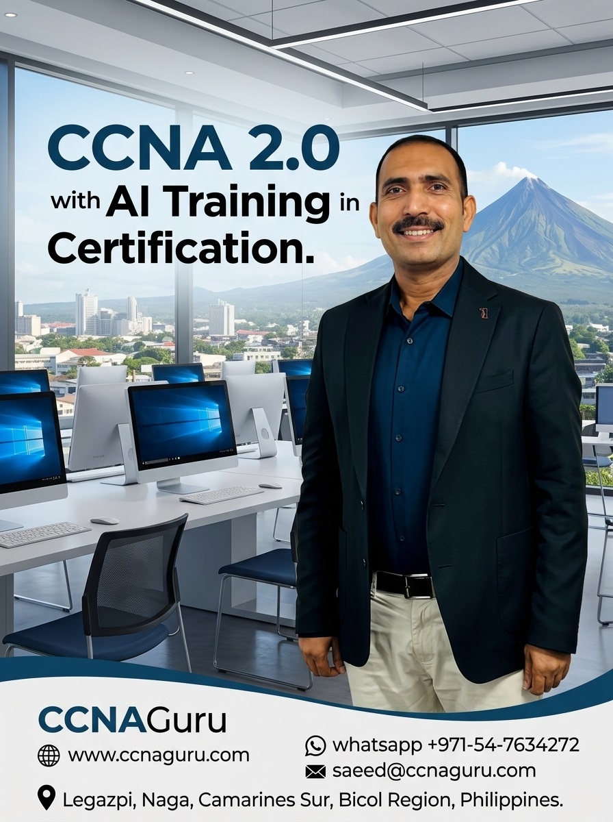 Saeed Ahmad, the best CCNA tutor and top trainer in Naga City, Legazpi, Camarines Sur, and Bicol Region Philippines, teaching advanced CCNA 2.0 with AI learning models and NetAcad courses.